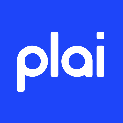 Lowercase “plai” wordmark with a subtle play-triangle motif on a white background.